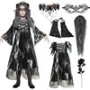 Capgoost Costumi Halloween Bambini, 6 Pezzi Sposa Cadavere Costume Bambina, Abito Sposa Cadavere con Velo da Cerchietto Halloween, Rose, Collana, Maschera in Pizzo, costume per Halloween Carnevale Cosplay