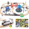 Wdmiya Treni in Legno per Bambini, Pista Treno in Legno di 113 Pezzi, Pista Macchinine Giochi per bambini, Treno Elettrico con Mappa, Elicottero e Panorama Urbano, Regalo per Bambini 3 4 5 6 Anni
