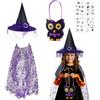 NebulaGlam Strega Del Mantello Della Ragnatela Ragazza, Costumi da Strega di Halloween per Donne Ragno, Mantello da Ragno di Halloween, Cappelli da Strega, Borsa da Gufo e Adesivi per Tatuaggi (Viola)