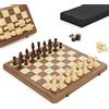 Puecrof Set di scacchi magnetici pieghevoli in legno, fatto a mano, con scatola portaoggetti, gioco portatile di lusso per adulti e collezionisti