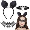 TAXTYHRE Cerchietto Halloween Pipistrello, Cerchietto Pipistrello, Maschera Occhio in Pizzo e Collare, Costume Accessori per Donna per Carnevale Mascherata Halloween Cosplay