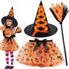 FCXVXCL Halloween Costume Stregas Bambina, Costume Strega Bambina Vestito Carnevale Halloween, Tutù E Cappello Set Con Scopa Da Strega per Cosplay Festa Regalo Orange