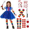 VICTERR Costume Cosplay per Bambina, Chucky Costume da Bambola Killer Bambola per Bambina, con Tatuaggi Temporanei, Guanti, Calzini per Carnevale, Halloween -M