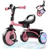 besrey Triciclo per bambini con ruote flash, per bambini dai 2 anni ai 5 anni, triciclo per bambini con campana, regalo per bambini da 2 a 5 anni, regalo e giocattolo per ragazzi e ragazze, triciclo