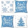 Bonhause Federe per Cuscini Natale Blu 45 x 45 cm Copricuscini Decorativi Albero di Natale Fiocchi Inverno Velluto Morbido Federa per Cuscino Divano Letto Casa Decorazione Set di 4