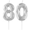 mciskin Candele in argento per 80° compleanno, decorazioni per 80° compleanno, per donne e uomini, candele 3D numero 80 per torta, decorazioni per torte per feste di compleanno, matrimoni, anniversari