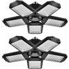 BNGGOGO GOLEDLLT03UP - Confezione da 2 luci da garage, illuminazione a LED da 150 W, 5 pannelli regolabili, 15000 lm, E27, luci ultra luminose per officina, magazzino, nero