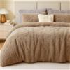 Sacebeleu Set di biancheria da letto in peluche, 220 x 240 cm, colore cachi, marrone chiaro, caldo, invernale, soffice, flanella biber ragazze, copripiumino con chiusura lampo e 2 federe 80 x 80 cm
