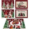 KASESSS 4 Pezzi Tovagliette Natalizie, Lino Tovagliette Americane Natalizie Lavabili, Tovagliette Natale in 4 Motivi Auto, Gnomi, Albero di Natale, Tovaglietta Natalizie per Tavolo da Cucina, 45x30cm
