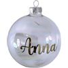 Happenings Palla di Natale personalizzata con nome o testo in lingua inglese, diametro 10 cm, in vetro opaco/lucido, decorazione natalizia singola, testo dorato (trasparente)