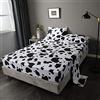 Loussiesd Set di lenzuola per letto singolo, 3 pezzi, nero, bianco, latte, mucca, animali + lenzuolo con angoli con tasca profonda + lenzuolo con angoli + 1 federa per cuscino a quadri per bambini e ragazze