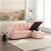 Autheria Divano Letto 3 Posti con Penisola, Divano Angolare 3 Posti Forma di L, Divano Letto Matrimoniale con Materasso, Divano 3 Posti con Braccioli e Vano Portaoggetti, Velluto Rosa