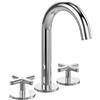 Villeroy & Boch Loop & Friends rubinetteria lavabo a tre fori, senza piletta di scarico, miscelatore lavabo a risparmio idrico, altezza bocca di erogazione 144mm, rotondo, cromato