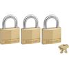 Master Lock 140TRI - Lucchetto in ottone massiccio con chiave, confezione da 3