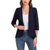 YOUNIFIZ Blazer da donna con maniche a 3/4, cardigan aperto sul davanti, con bottoni, collo a scialle, giacche da lavoro, ufficio, giacche, blu navy, M