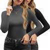 Yutdeng Maglia Donna Collo Alto Maglietta a Manica Lunga Caldo Elasticizzato Intimo Termico Elegante Dolcevita Cotone Leggero Traspirante Invernale Base Layer Basic Top,Grigio Scuro+Nero,XXL