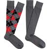PEROFIL Calza Lunga Uomo in Cotone Invernale Bipack Rombi (2 paia) (43-46, Rosso/Grigio)