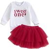 XIXIMAON Infantile Bambino Ragazze Compleanno Abiti Sweet One Ricamo Manica Lunga Maglione Felpa Tulle Tutu Gonna Set My First Birthday Gonna Outfits, Rosso, 6-12 Months