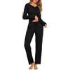 Jahetuul Pigiama Donna Cotone Lungo Pigiami Due Pezzi da Donna Invernale Maglia con Aperto Davanti e Bottoni e Pantaloni Lunghi con Tasche Comodo Casual