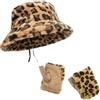 KRUIHAN Cappello da Pescatore Invernale da Donna con Stampa Leopardata e Set di Guanti Senza Dita,Cappello Invernale Caldo in Pelliccia Sintetica e Guanti Caldi Senza Dita in Pile,Regalo Natale Donna