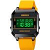 PASOY Orologio analogico al quarzo da uomo, con retroilluminazione 3D, cinturino in gomma nera, impermeabile, sportivo, al quarzo, Giallo, Sport