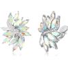 EVER FAITH Orecchini a clip con strass trasparenti iridescenti marquise cristallo vintage statement clip on orecchini per donna sposa matrimonio festa prom gioielli argento tono, Cristallo