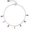 namana Bracciale Donna Argento 925 Rodiato con 7 Charm Arcobaleno Taglio Baguette 2x4 mm, Braccialetto Multicolore Regolabile 16,5+2,5 cm