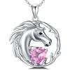 LONAGO Collana di Cavalli 925 Sterline Argento Cavallo con Pietra Portafortuna Pendente Collana per Donna (Ottobre)