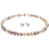 VN Jewelry TreasureBay Set di collana di perle per Donna - Set di collana e orecchini classici di perle d'acqua dolce, 8-9 mm, (multicolore)