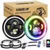 RIGIDON 2x 7 Pollici 50W Fari Led Con Anello Di Montaggio, 5000 LM Faro a Led Bianco + RGB, Rotonde Luci Fuoristrada Hi/Lo Fascio DRL Anteriore Faro Lampada per Wrangler JK TJ LJ CJ Hummer
