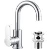 HPWVKVDB Rubinetto miscelatore per lavabo girevole per bagno con scarico pop-up, moderno rubinetto mono a collo di cigno rubinetto da bagno monocomando rubinetti per lavabo per bagno, cromato