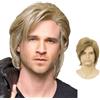 Siudus Parrucca corta bionda da uomo, con riga laterale, capelli naturali, resistente al calore, parrucca in fibra sintetica per uso quotidiano