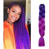 SEGO Extension Treccine Africane Afro Capelli Ricci Finti Trecce Lunghe 60cm Treccia Finta Fibre Braiding Braids Hair Sintetici 1 Bundle Crochet 100g # Blu mix Fucsia