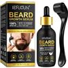 IKZEE Kit di crescita della barba, siero di crescita della barba con rullo, olio di crescita della barba - crescita rapida e spessore per gli uomini