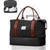 WEPLAN Borsone da Viaggio Donna Bagaglio a Mano 40x30x20 Ryanair Wizzair Borsa da Viaggio Donna Uomo Borsone Palestra con Scomparto per le Scarpe Travel Bag Borsa Sportiva Weekend,A06-Nero con Marrone