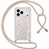 ZhuoFan Custodia con Cordino per iPhone 17 Pro 6,3, Trasparente Aesthetic Modello Leopardo Marrone Disegni Automne Cover con Collana Antiurto Case Regolabile Cellulare Girocollo per Femmina, 01