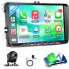 Motorsi 4GB+64GB Carplay Autoradio per VW Golf 5 6 Tiguan Touran Passat Polo Skoda con Android Auto, GPS Navigation, WiFi, FM/RDS, EQ, DSP, SWC, Canbus, Bluetooth, Schermo Diviso + Telecamera