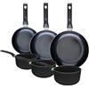 Fackelmann 9430950 - Set di 3 padelle da 20 24 e 28 cm e 3 padelle 16 18 e 20 cm, rivestimento in ceramica antiaderente senza PFAS, tutte le fornelli, induzione, forno, alluminio, nero, verde, 16, 18
