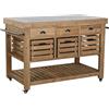 DRW Tavolo isola da cucina con cassetti, vasche, ripiani e barre con ganci in legno 142 x 75 x 96 cm