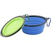 Yrlehoo 2 Pcs Pieghevole Viaggio Ciotole per Cani Gatti Animali Domestici, Mangiatoia Abbeveratoio Portatile in Silicone Alimentare con Gancio Porta Acqua, Portatile Verde e Blu Pieghevole in Silicone