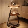 ARTETHYS Tavolino da caffè rotondo con luci a LED in 3 colori, tavolino con 3 ripiani portaoggetti, comodino per soggiorno, camera da letto, marrone rustico