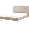 Beliani Letto imbottito velluto beige sabbia e oro rete a doghe testiera alta 160 x 200 cm