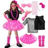 vamei 80er 90er anni costume per bambine LED tutu gonna rosa maniche corte in rete orecchini collana scaldamuscoli guanti a rete festa vestito elegante per bambine (M)