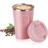 flintronic Tazza da Caffè Isolata, 380ML Tazza per Caffe da Viaggio, Bottiglia di Acciaio Inossidabile Thermos, Coffee Coppa Tazza Termica da Viaggio Ermetica per Mantenere Caldo/Freddo-380ML（Rosa）