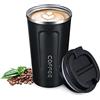 flintronic Tazza da Caffè Isolata, 380ML Tazza per Caffe da Viaggio, Bottiglia di Acciaio Inossidabile Thermos, Coffee Coppa Tazza Termica da Viaggio Ermetica per Mantenere Caldo/Freddo-380ML(Nero)