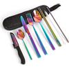 hecef Posate da Viaggio, hecef 9 Pezzi Set di Posate da Campeggio Acciaio Inox 18/0, Utensili da Campeggio con Portaposate da Viaggio, Set Riutilizzabili per Lavoro, Scuola, Campeggio&Viaggio, arcobaleno
