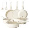 Redchef Set di 11 pentole in ceramica con coperchio in vetro - Senza PTFE - Senza PFAS - Adatto a tutti i tipi di piano cottura - Lavabile in lavastoviglie (beige)