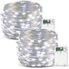 Flaspar Luci a LED, 2 pezzi 10M / 33FT 100 luci a LED a batteria luci a LED Firefly, luci in filo di rame per decorazioni natalizie per feste di matrimonio in giardino interno, bianco freddo