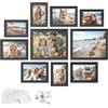 SONGMICS Cornici per Foto con 16 Passepartout, Set di 10 Portafoto, Due Cornici 8x10, Quattro 5x7, Quattro 4x6, da Parete o Tavolo, 12 Chiodi Senza Traccia, Nero Cenere