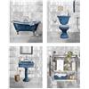 Dazzlewall Set di 4 Stampe Arte Murale Bagno Blu Retro, Stampa Dipinto Vasca Antica per Estetica Bagno, 20x25 cm Senza Cornice